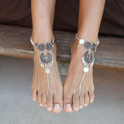 Bohemian Antique Silver Flower Anklet