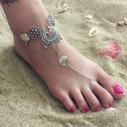 Bohemian Antique Silver Flower Anklet