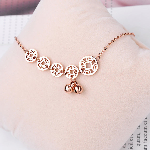 Rose Gold Boho Anklet with Stainless Steel Coin Charms