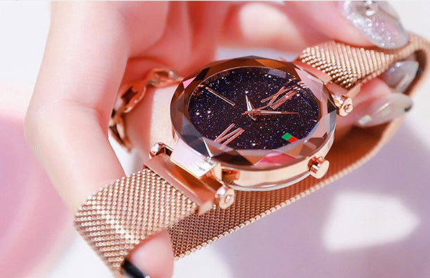 Luxury Women's Starry Diamond Mesh Watch