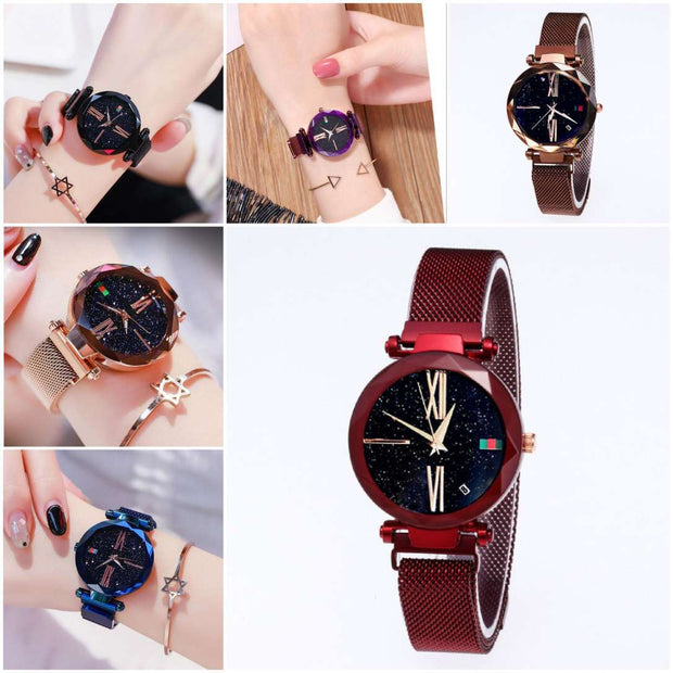 Luxury Women's Starry Diamond Mesh Watch