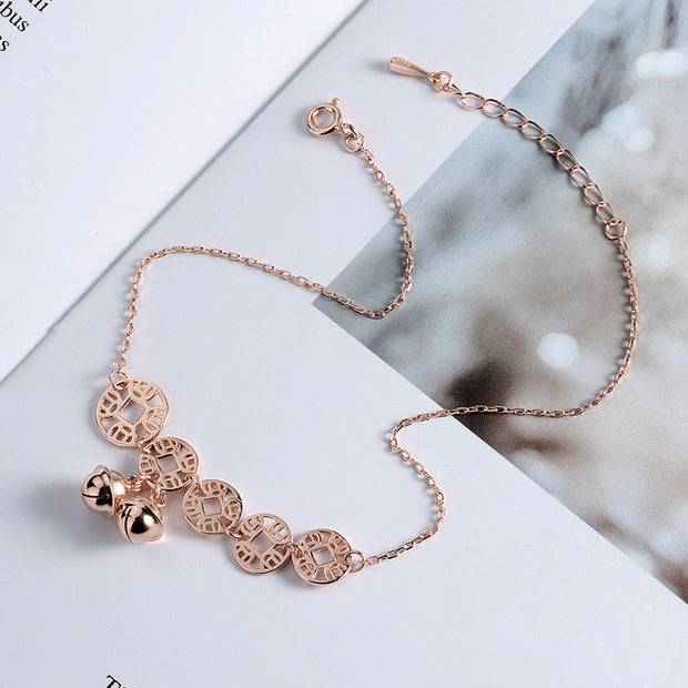 Rose Gold Boho Anklet with Stainless Steel Coin Charms