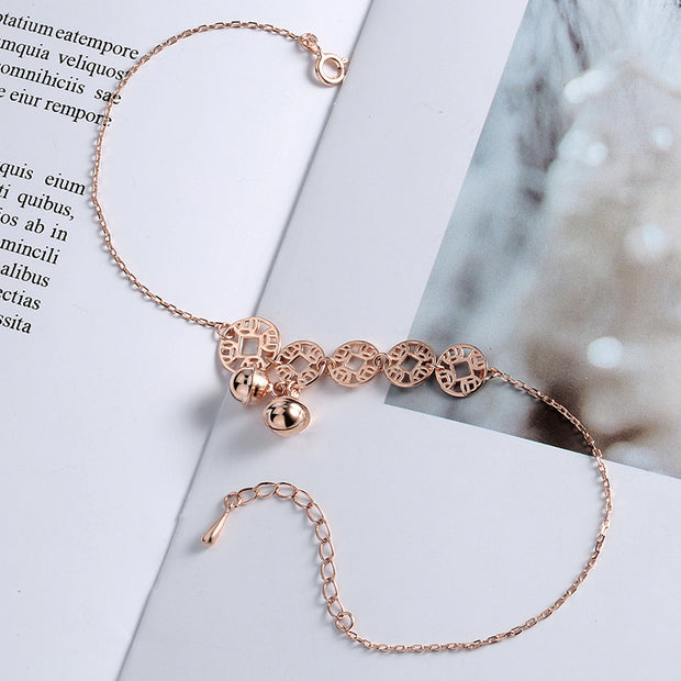 Rose Gold Boho Anklet with Stainless Steel Coin Charms