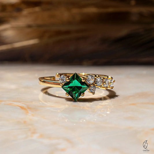 Trendy Green Diamond Open Ring